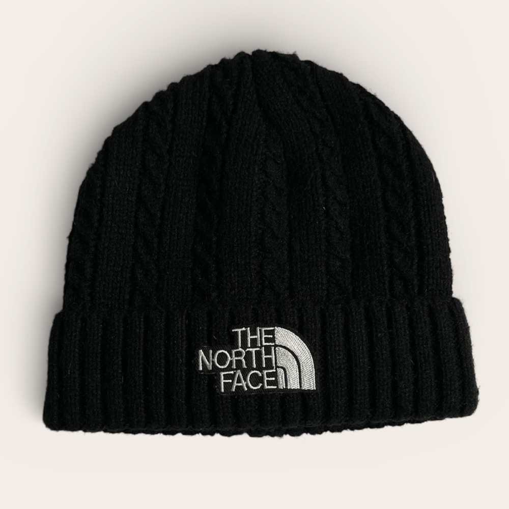 The North Face black cable knit beanie